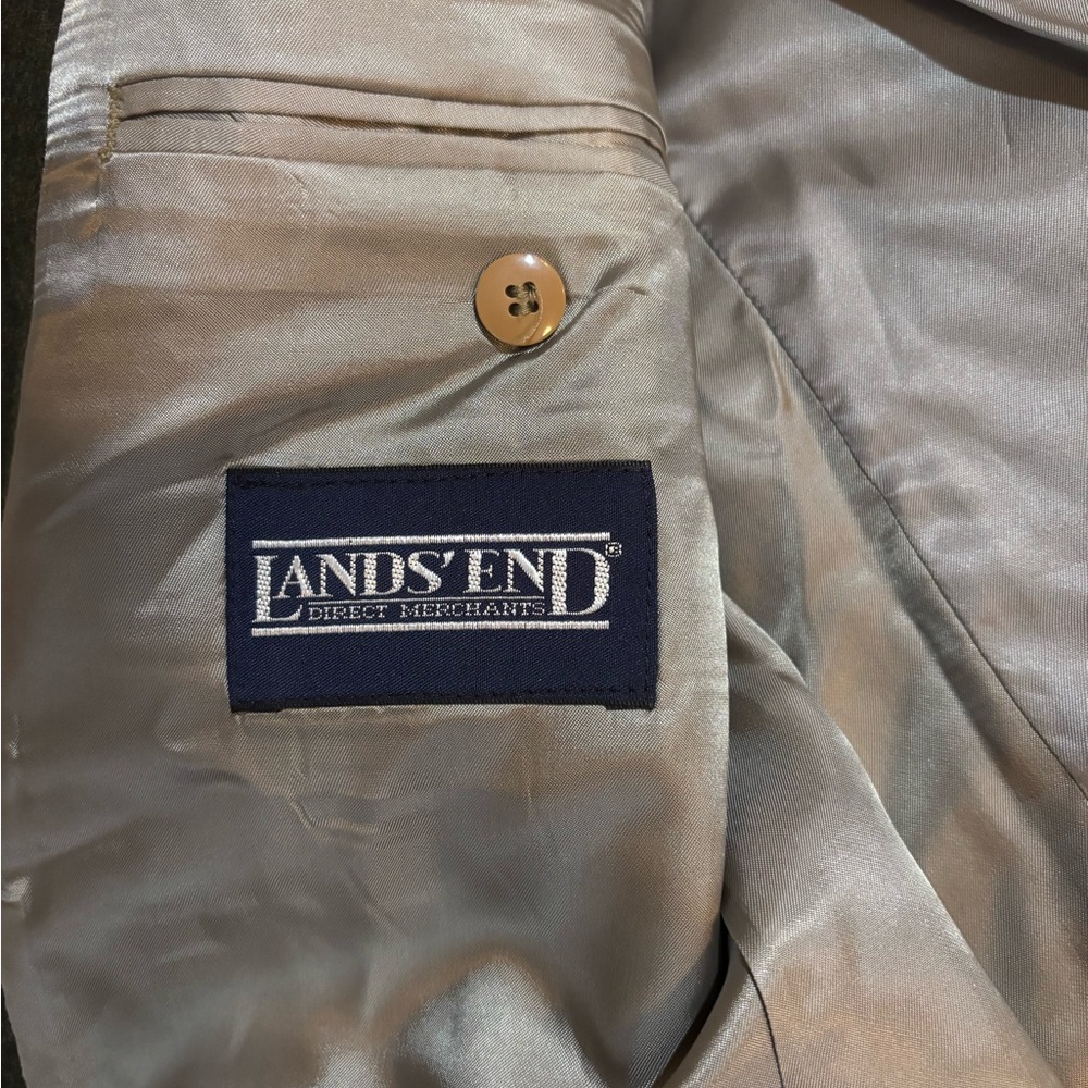 100% Wool Lands End Dark Green Blazer Jacket Mens 42R Tiroler Loden Vintage - Picture 8 of 10